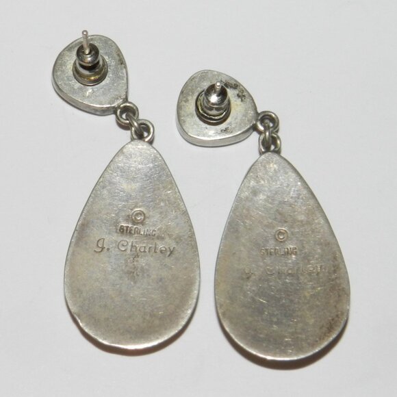 Navajo John Charley Silver 925 - Turquoise Lapis Inlay Earrings 13.3g - Picture 2 of 11